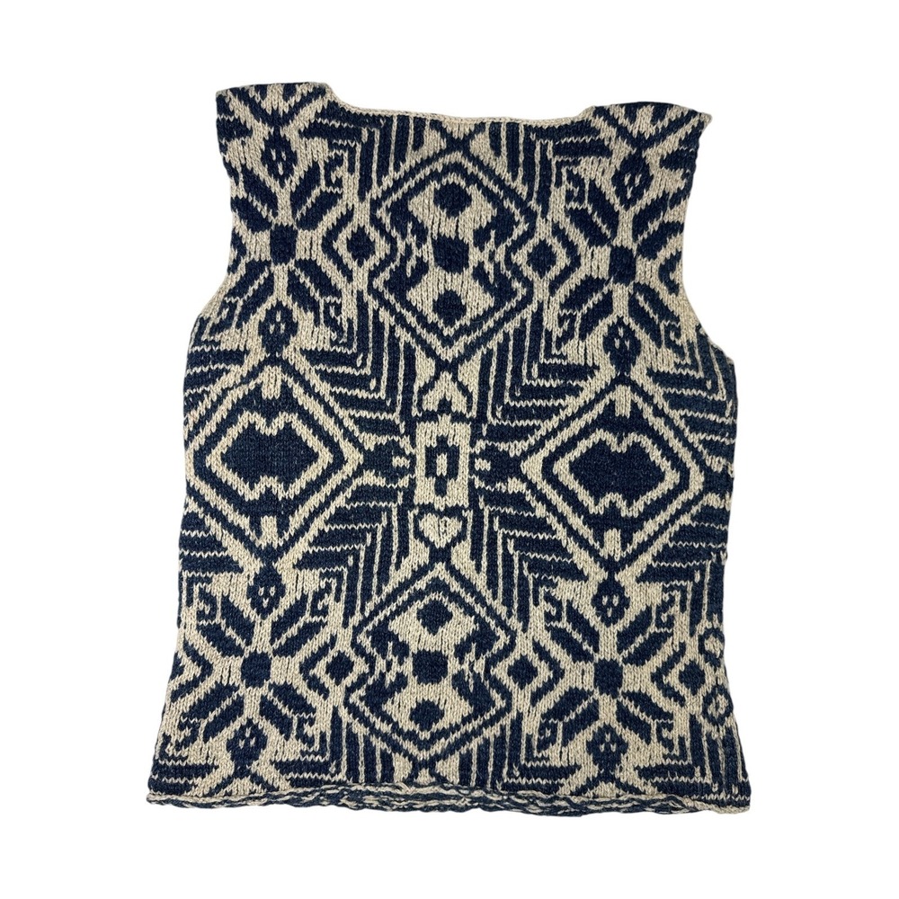 NWOT Ralph Lauren vintage Sweater Vest Women L Navy Blue  Hand Knit  Ikat - Picture 3 of 6